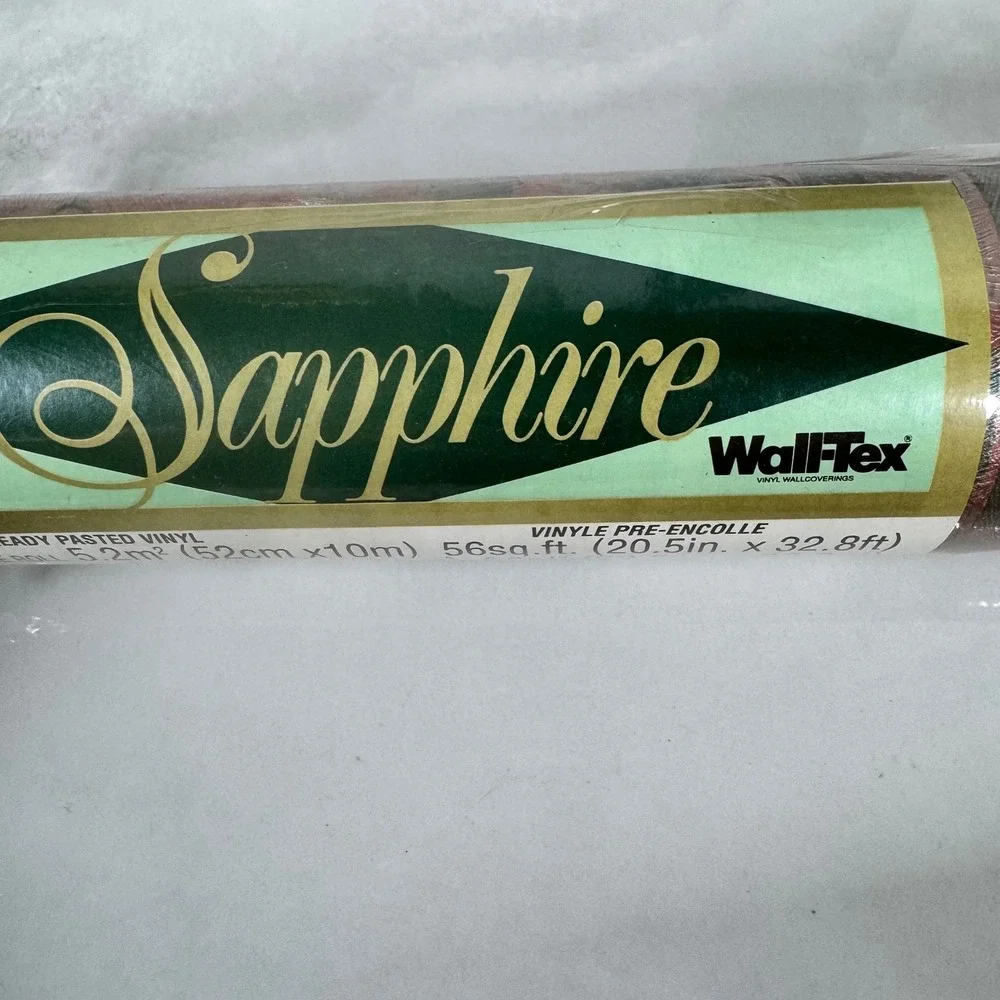 Vtg Sapphire Wall-Tex Vinyl Wallcoverings 1 Full Roll 1 Partial Metallic‎ Floral